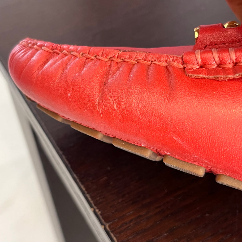 Lauren Ralph Lauren Red Leather Gold Buckled Loafers | Pre Loved |