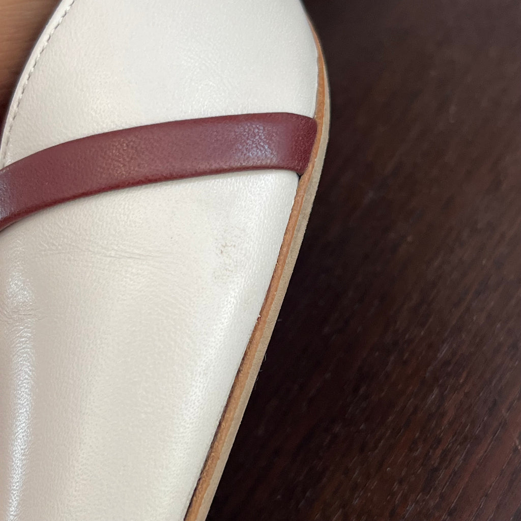 Malone Souliers Ivory & Maroon Leather 'Frankie' Mules | Pre Loved |