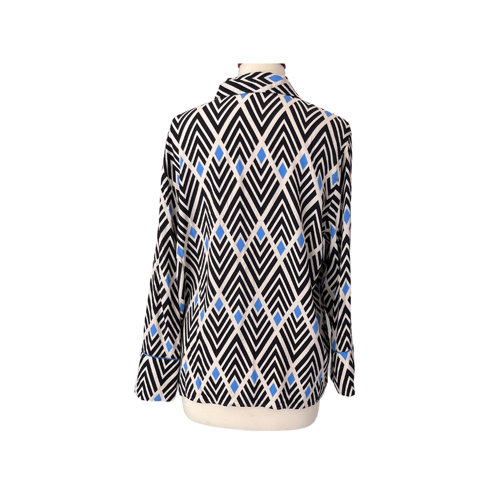 Mango black, White & Blue Diamond Print Collared Shirt | Gently Used |