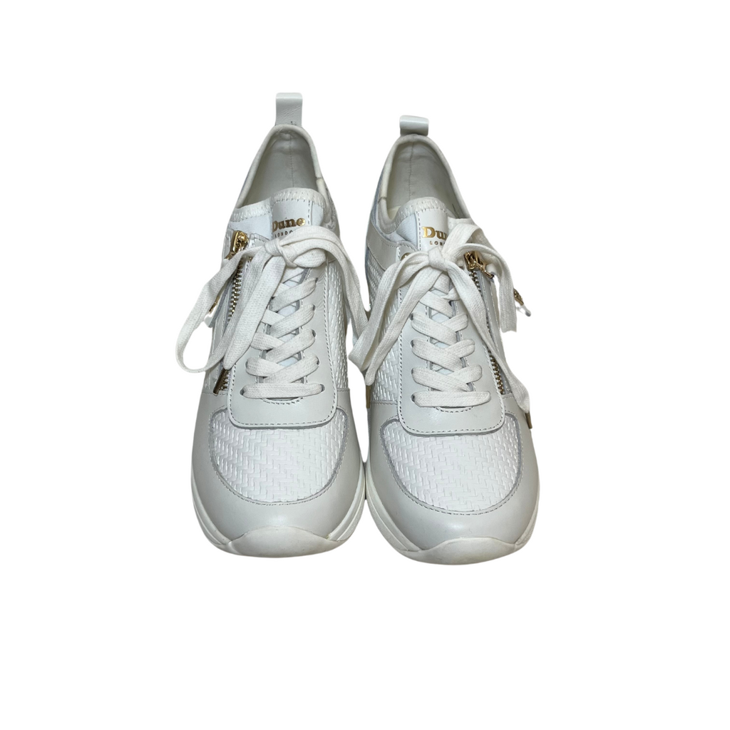 DUNE White Eilin Zip Detail Wedge Leather Trainers | Like New |