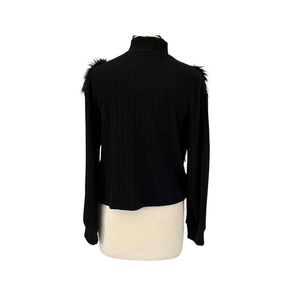 ZARA Black Faux Fur Ribbed High-neck Sweater | Gently Used |