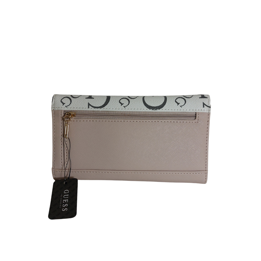 Guess White & Cream Monogrammed Tri-Fold Wallet | Brand New |