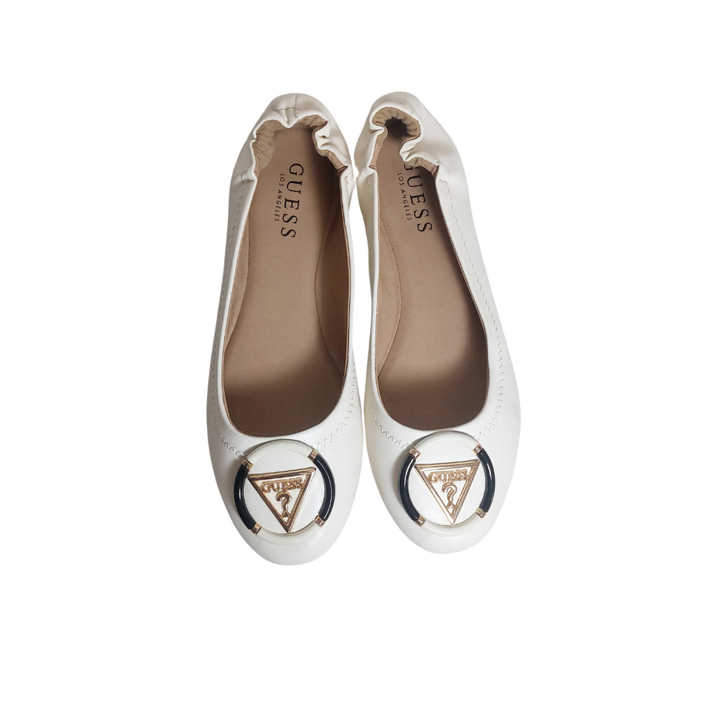 Guess White Senna Logo Ballet Flats | Gently Used |