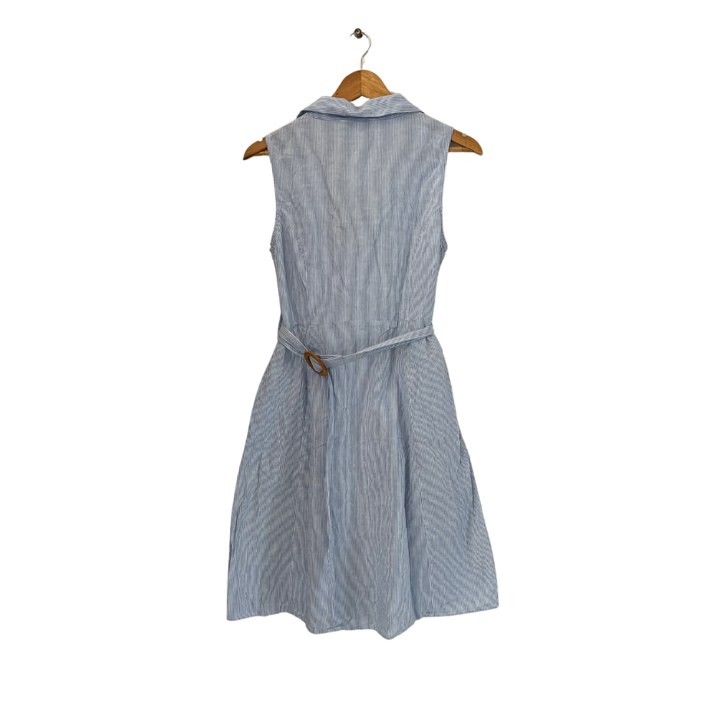 Mango Blue & White Striped Knee-length Belted Dress | Brand New |