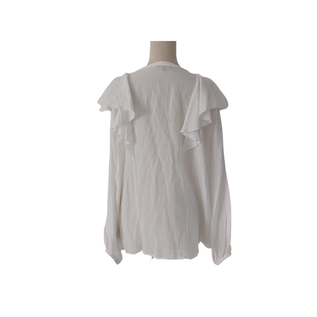 Massimo Dutti White Frill Semi-sheer Blouse | Gently used | | Secret Stash