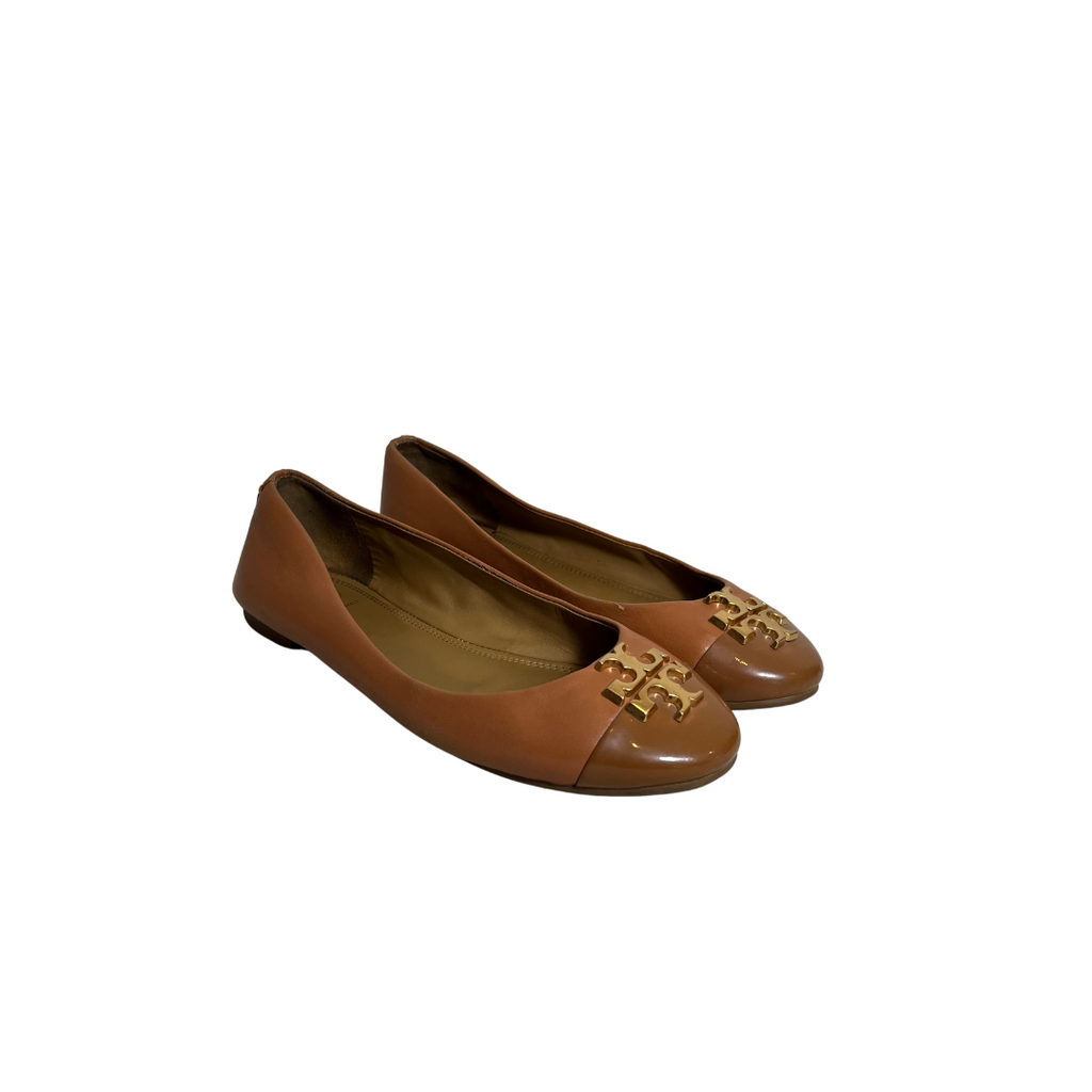 Tory Burch Two-toned Tan Leather Everly Ballet Flats | Pre Loved |