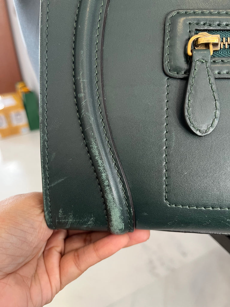 Celine Dark Green Leather Large Luggage Tote Bag | Pre Loved |