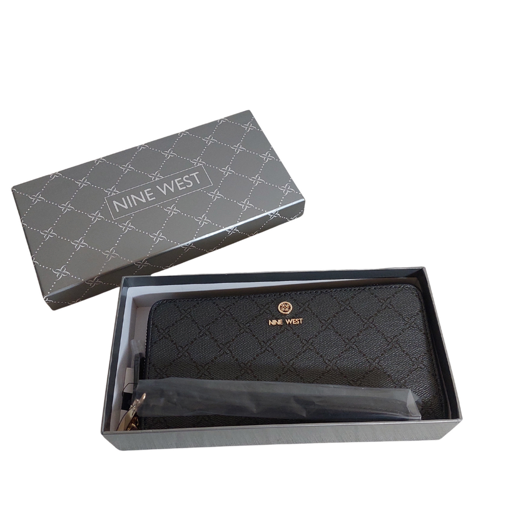 Nine West LINNETTE SLG Monogrammed Zip Around Wallet | Brand New |