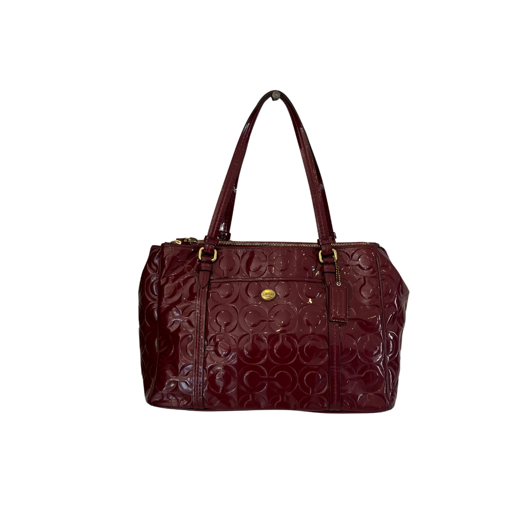 Coach Maroon Patent Leather Peyton Tote | Pre Loved |