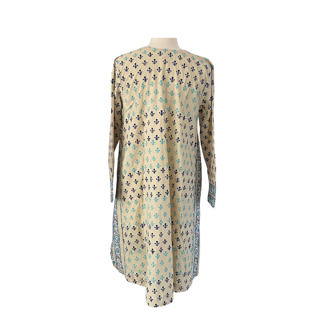 Blocked Beige & Blue Block Print Kurta | Gently Used |