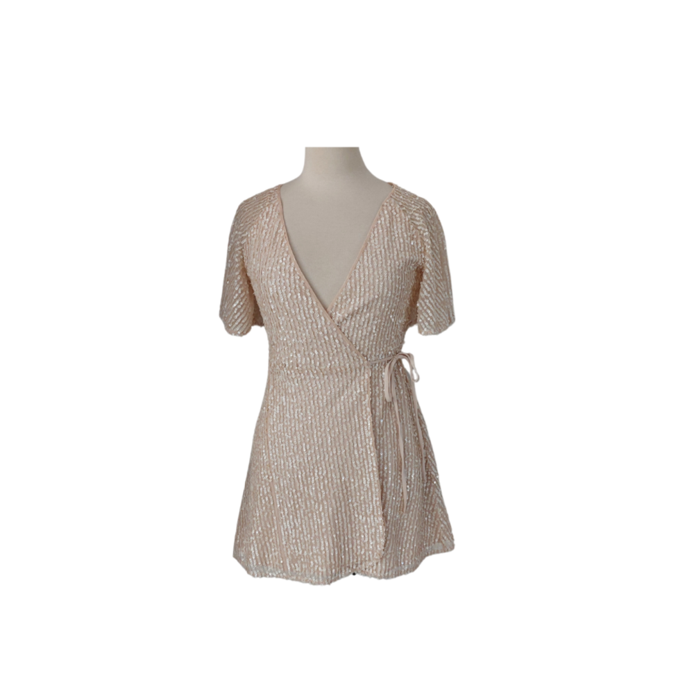 Zara Light Pink Sequins Wrap Dress | Brand New |