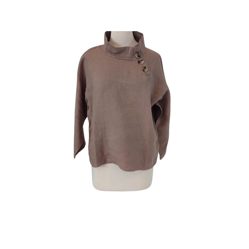ZARA High-neck Brown Linen Tunic | Gently Used |