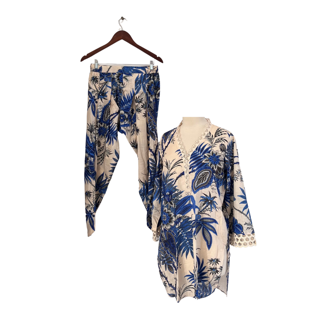 Riffat Aliani Beige & Blue Print Lace Co-Ord Set | Gently Used |