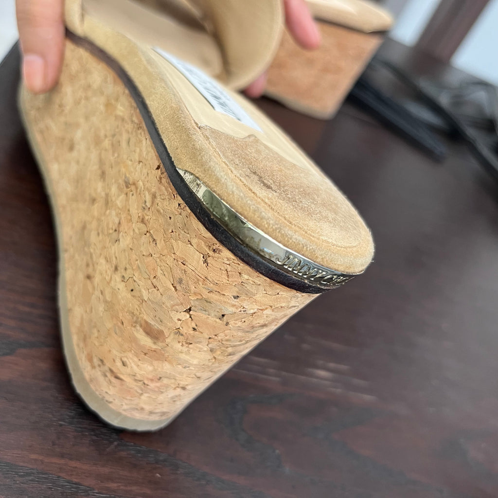 Jimmy Choo Camel Deedee 80 Cork Platform Suede Wedges | Pre Loved |