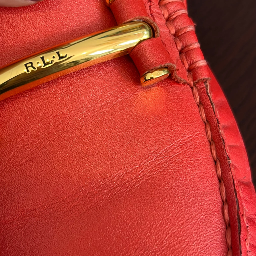 Lauren Ralph Lauren Red Leather Gold Buckled Loafers | Pre Loved |