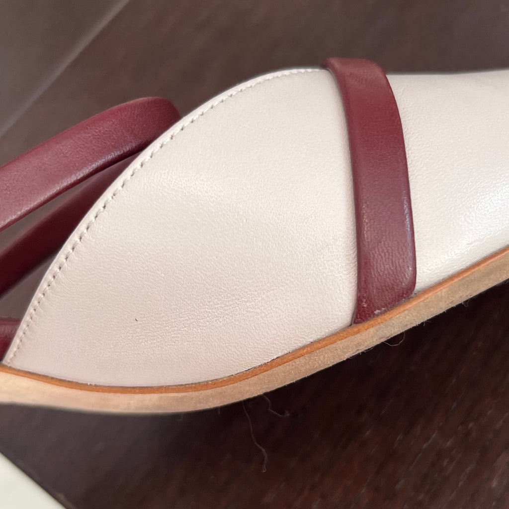 Malone Souliers Ivory & Maroon Leather 'Frankie' Mules | Pre Loved |