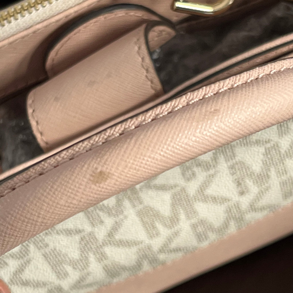 Michael Kors White & Pink Monogram & Leather Kellen Satchel  | Gently Used |