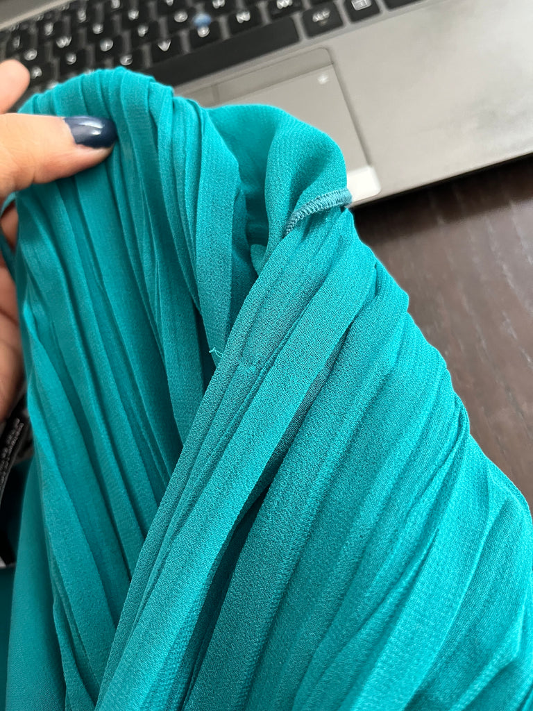 ZARA Teal Pleated Deep V-neck Maxi Dress | Pre Loved |