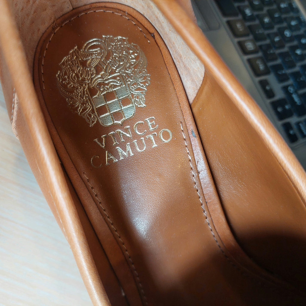 Vince Camuto Tan Leather Block Heel Loafers | Like New |