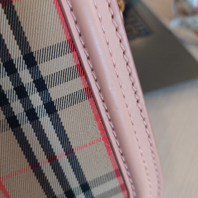 Burberry Pink Leather & Signature Check Link Shoulder Bag | Brand New |