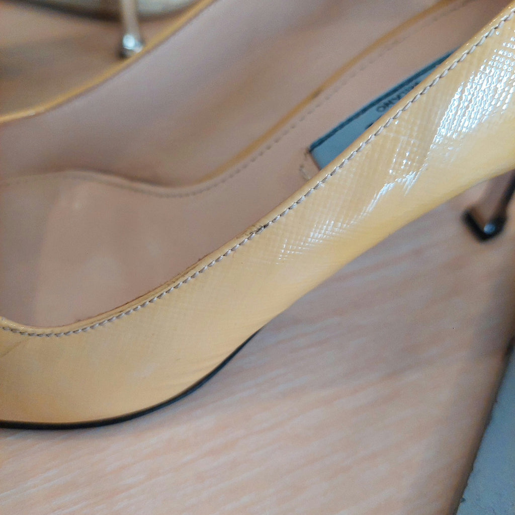 Prada Mustard Patent Leather Pointed Pumps  | Pre Loved |