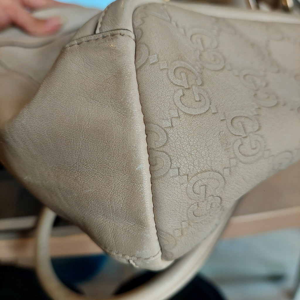 Gucci Ivory Leather Guccisma Abbey Boston Handbag | Pre Loved |