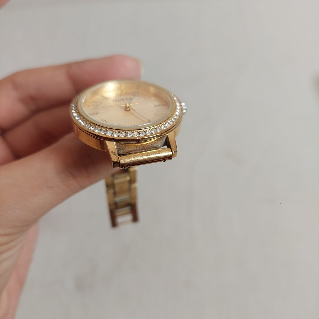 Guess Gold Rhinestone Round-dial Watch | Pre Loved |