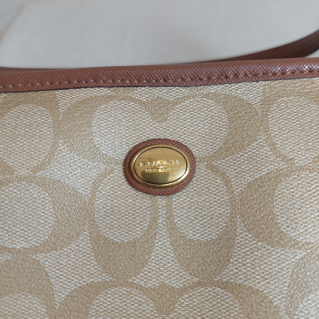 Coach Beige Monogram Coated Canvas Shoulder Bag | Pre loved |