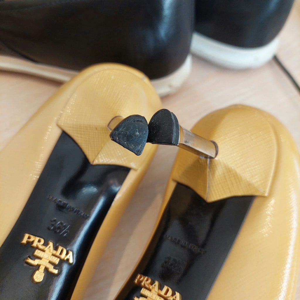 Prada Mustard Patent Leather Pointed Pumps  | Pre Loved |