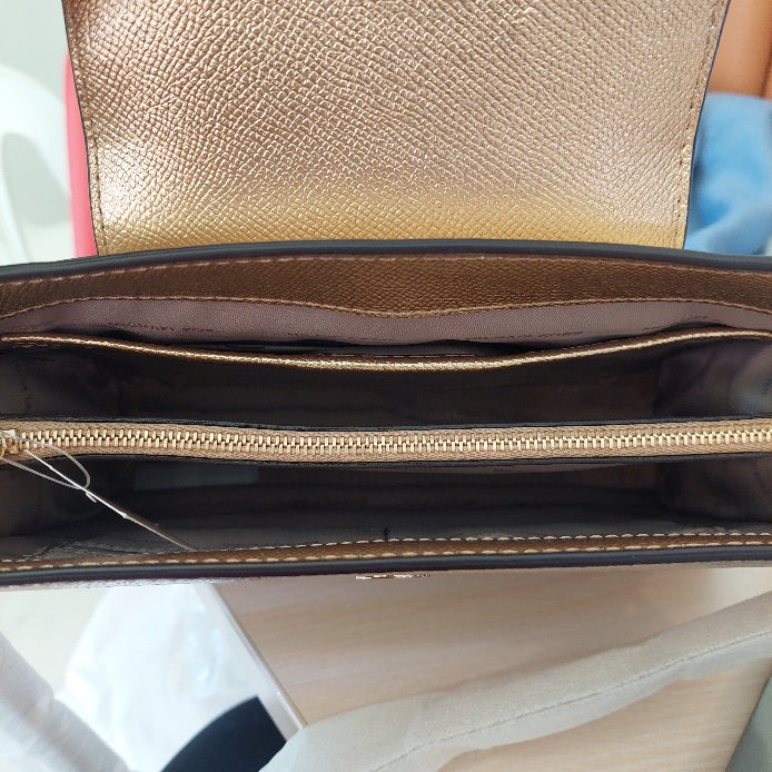 Michael Kors Large Gold Leather Crossbody / Clutch Bag | Brand New |