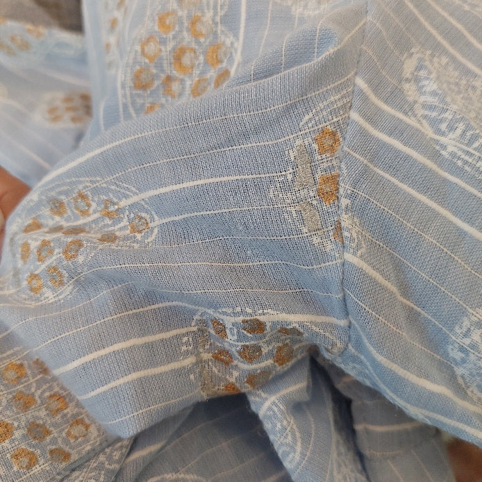 Blocked Light Blue, White & Gold Block Print Kurta | Pre Loved |