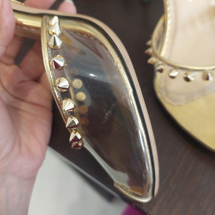 Charlotte Olympia Gold Leather & Transparent SOHO Studded Heels | Pre Loved |