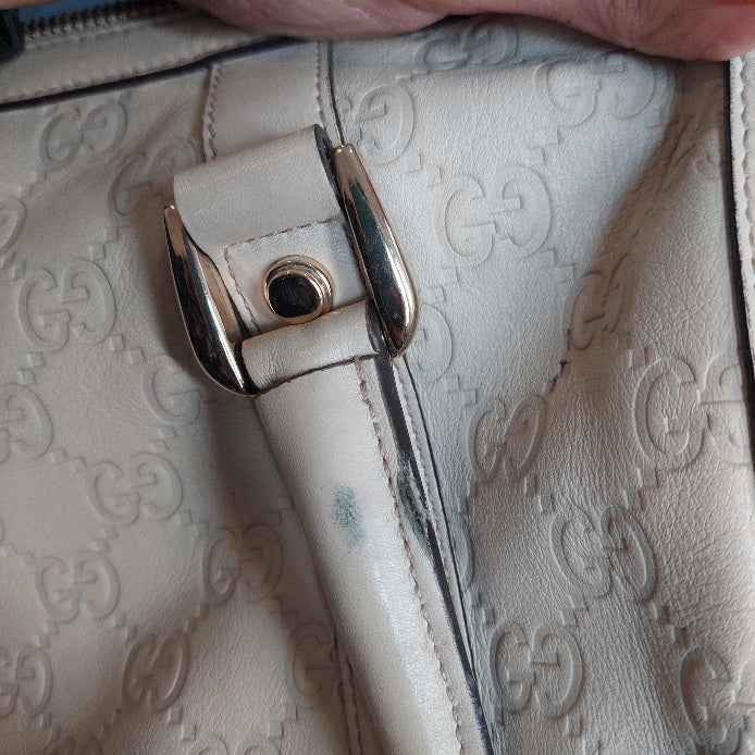 Gucci Ivory Leather Guccisma Abbey Boston Handbag | Pre Loved |