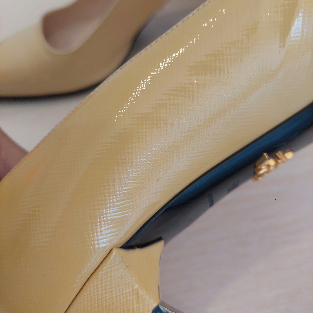 Prada Mustard Patent Leather Pointed Pumps  | Pre Loved |