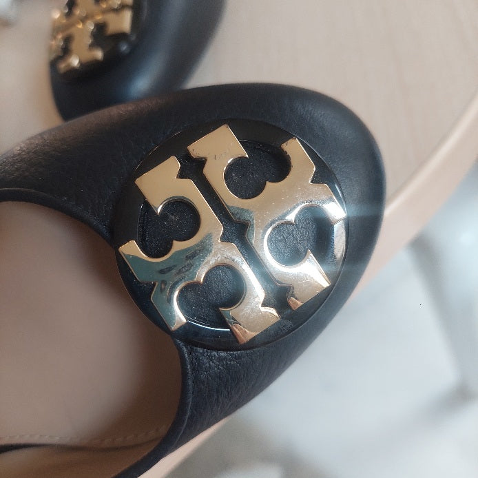 Tory Burch Black Claire Tumbled Leather Ballet Flats | Pre Loved |