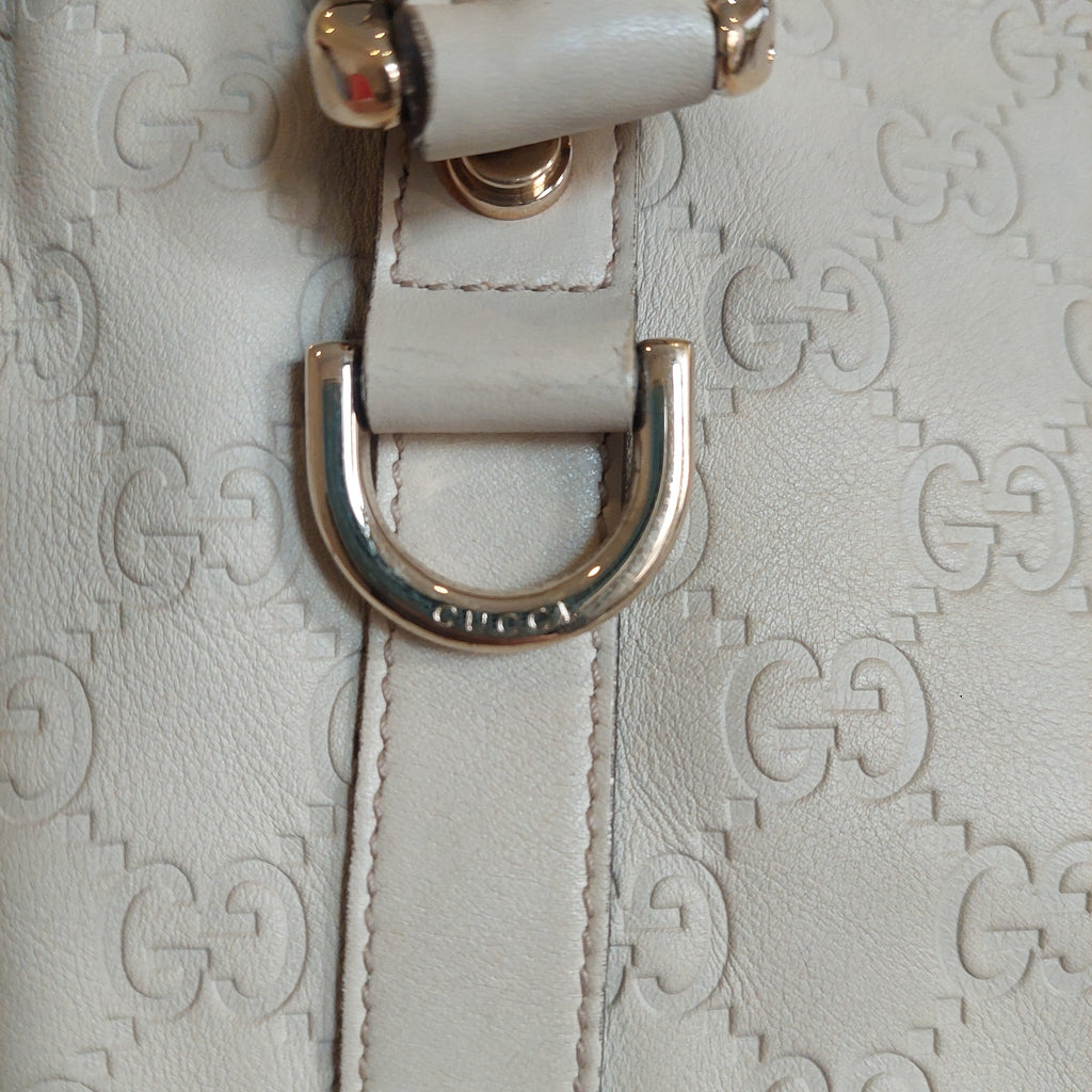 Gucci Ivory Leather Guccisma Abbey Boston Handbag | Pre Loved |