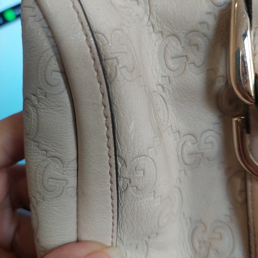 Gucci Ivory Leather Guccisma Abbey Boston Handbag | Pre Loved |