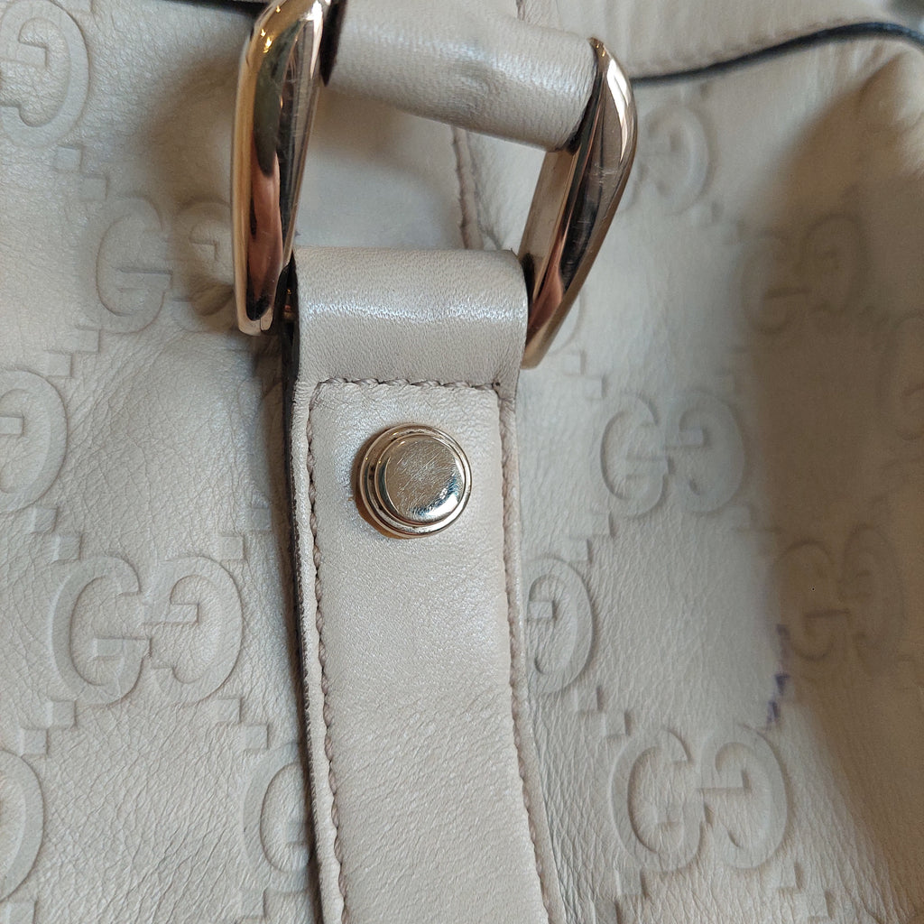 Gucci Ivory Leather Guccisma Abbey Boston Handbag | Pre Loved |