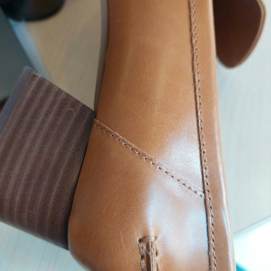 Vince Camuto Tan Leather Block Heel Loafers | Like New |