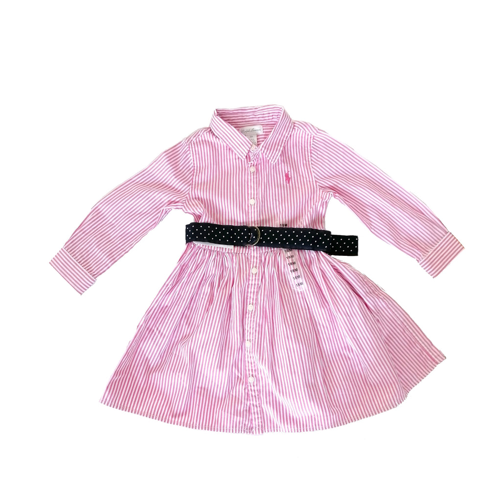 Ralph Lauren Pink Striped Belted Shirt Dress | Brand New | | Secret Stash