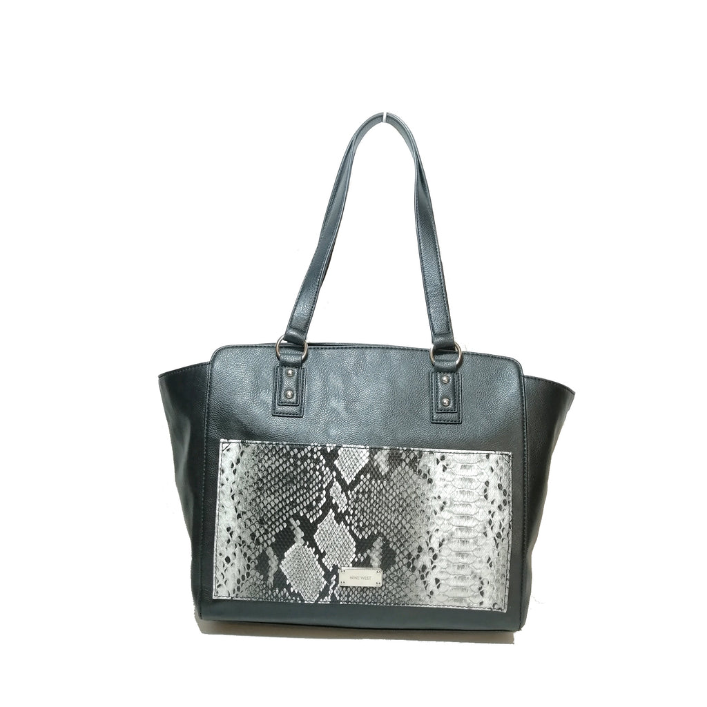 Nine West Black with Grey & White Snakeskin Pocket Tote