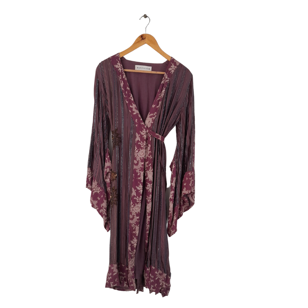 Maheen Karim Purple Beaded Wrap Dress | Gently Used |