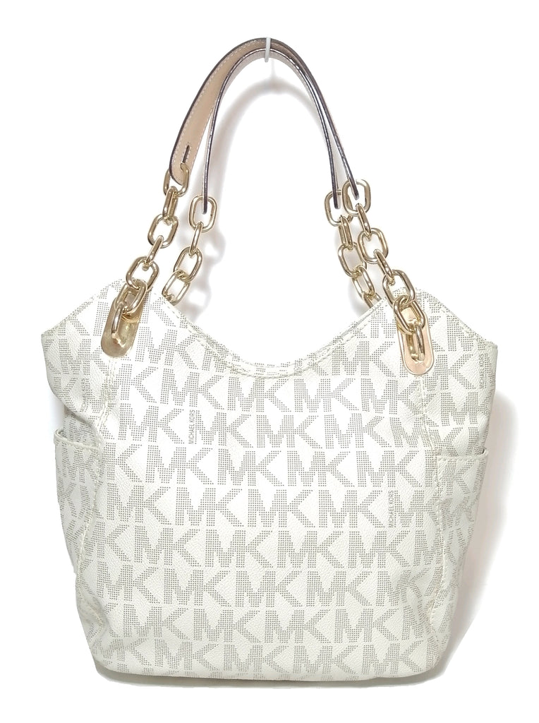 Michael Kors White Monogram Chain Shoulder Bag