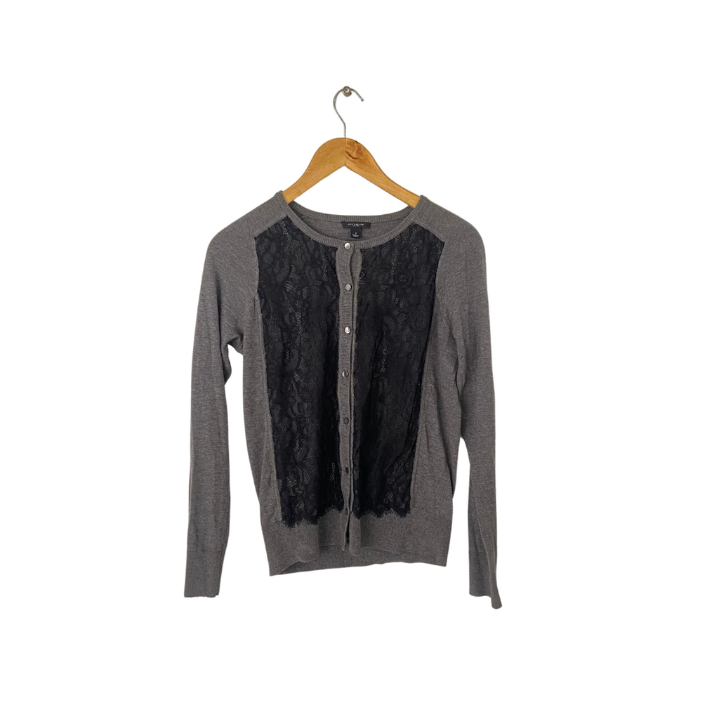 Ann Taylor Grey With Black Lace Cardigan | Pre Loved |