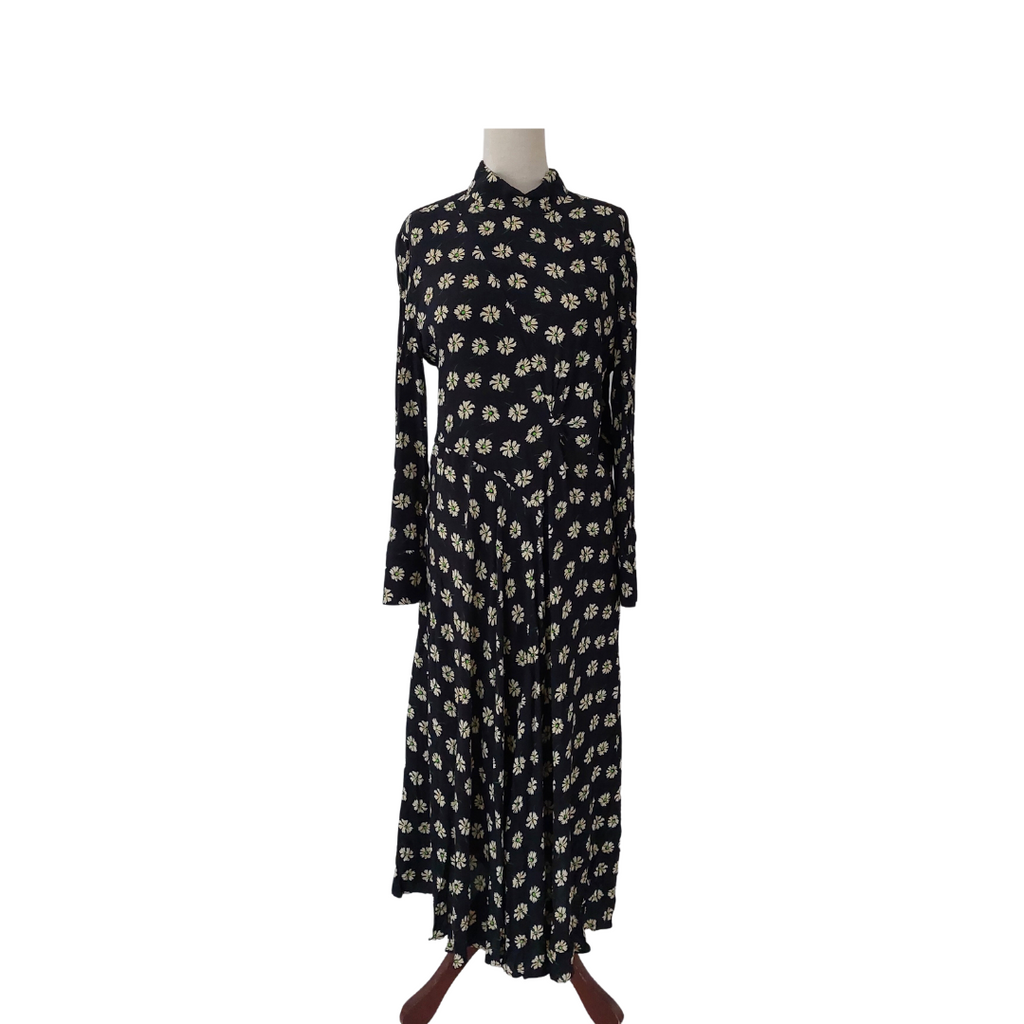 ZARA Black High-Neck Floral Printed Long Sleeve Dress | Brand New |