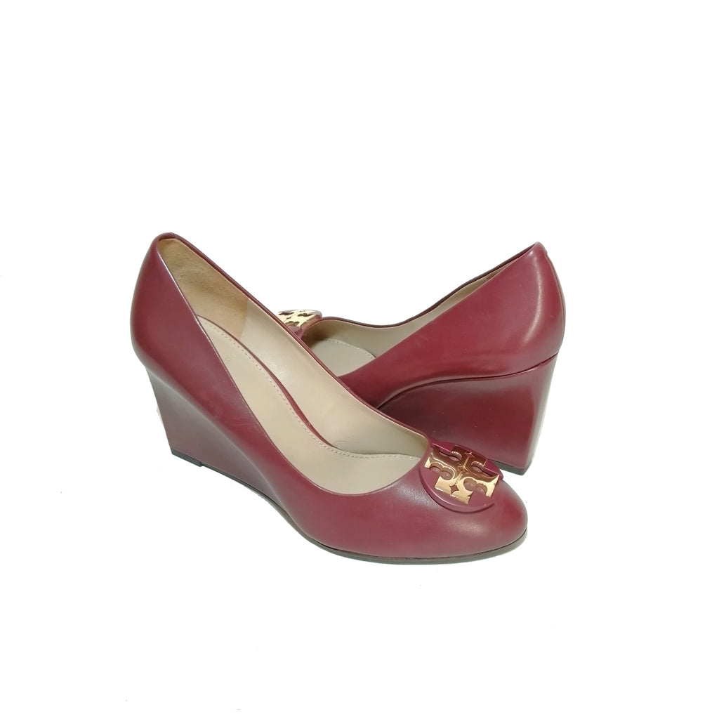 Tory Burch Burgundy Leather 'Luna' Wedges