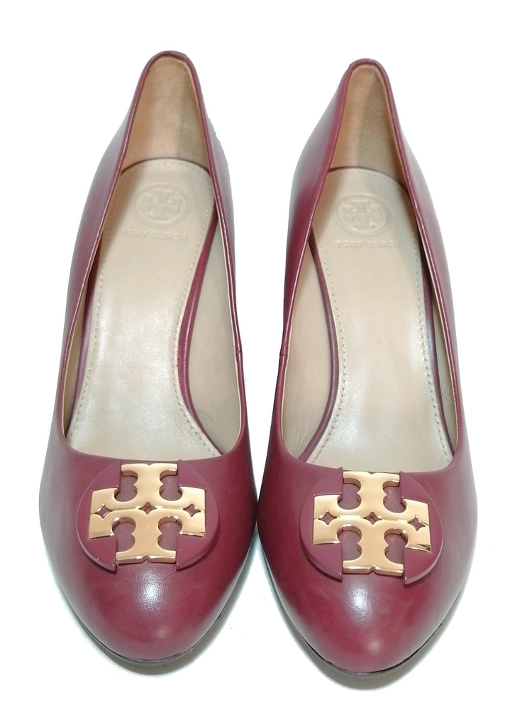 Tory Burch Burgundy Leather 'Luna' Wedges