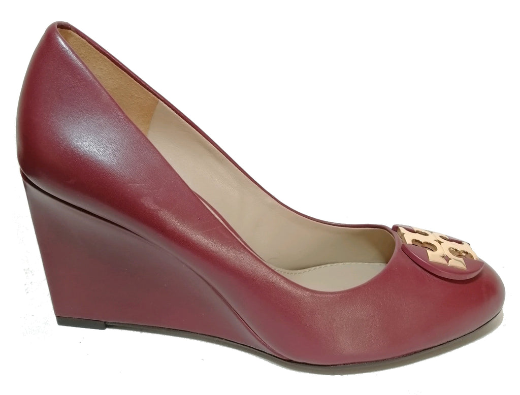 Tory Burch Burgundy Leather 'Luna' Wedges