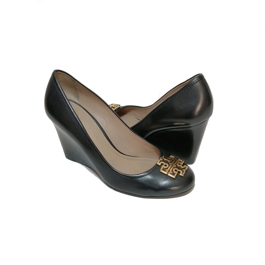 Tory Burch Black 'Raleigh' Leather Wedges