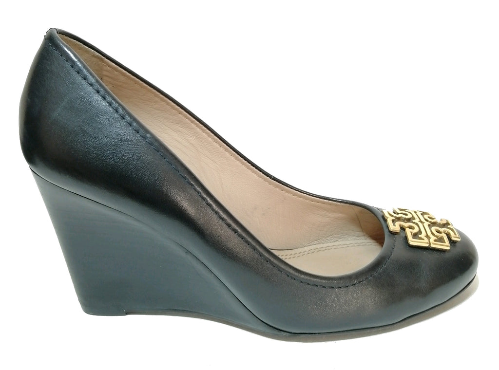 Tory Burch Black 'Raleigh' Leather Wedges